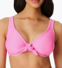 Jessica Simpson Women's Pretty in Pique Tie-Front Bikini Top Pink M 8450