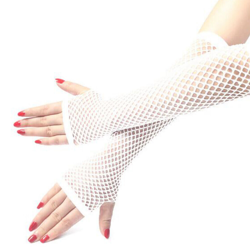 Gothic Black LONG FISHNET MESH ARM WARMERS Fingerless Cosplay Costume Gloves US - Picture 8 of 21