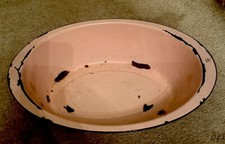 Vintage Pink OVAL Large Enamelware Tub Basin Bowl Baby