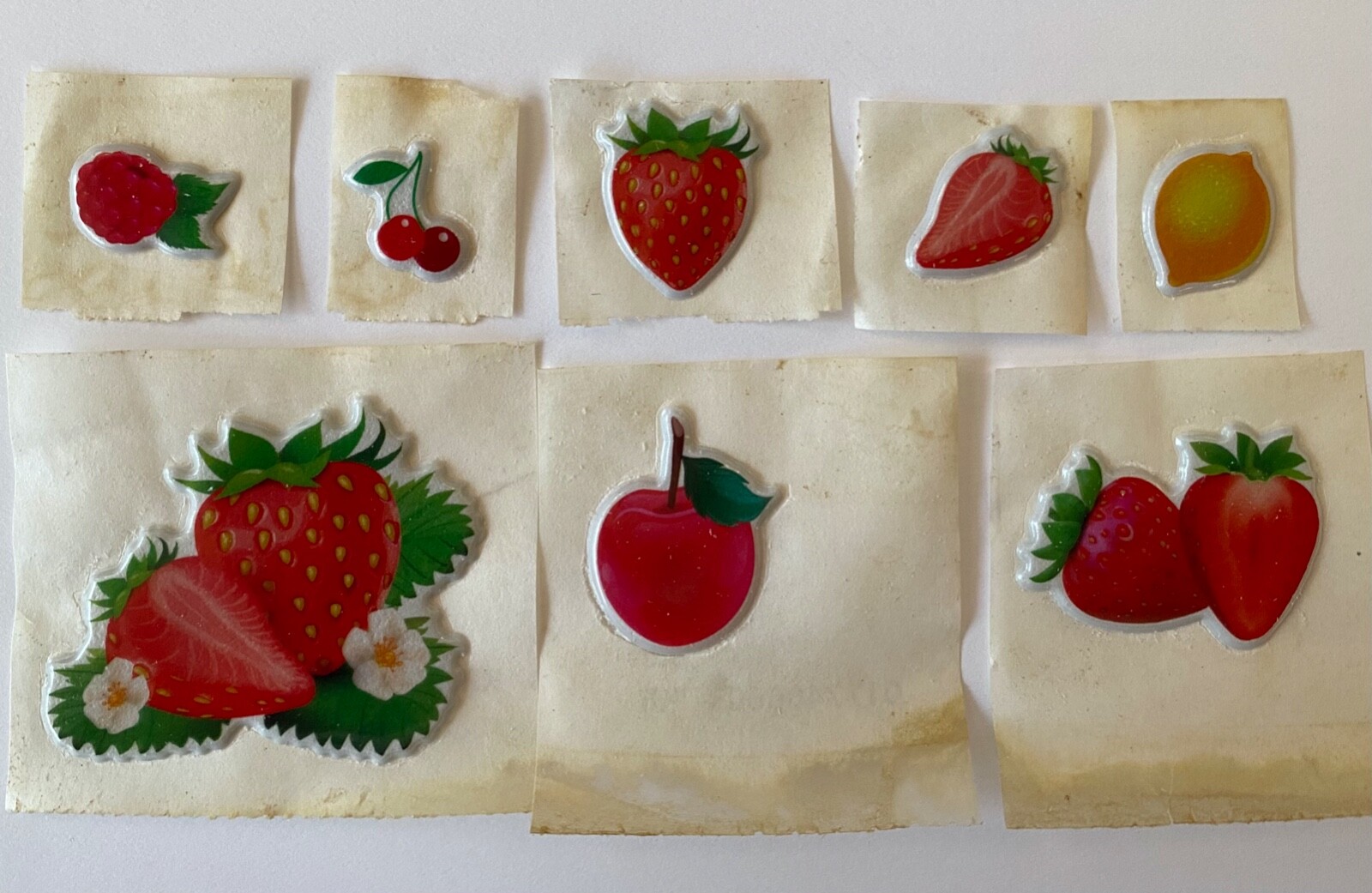 Vintage 1980s Puffy Scratch N Sniff Berry Cherry Fruit Stickers Vinyl Stick-Ons