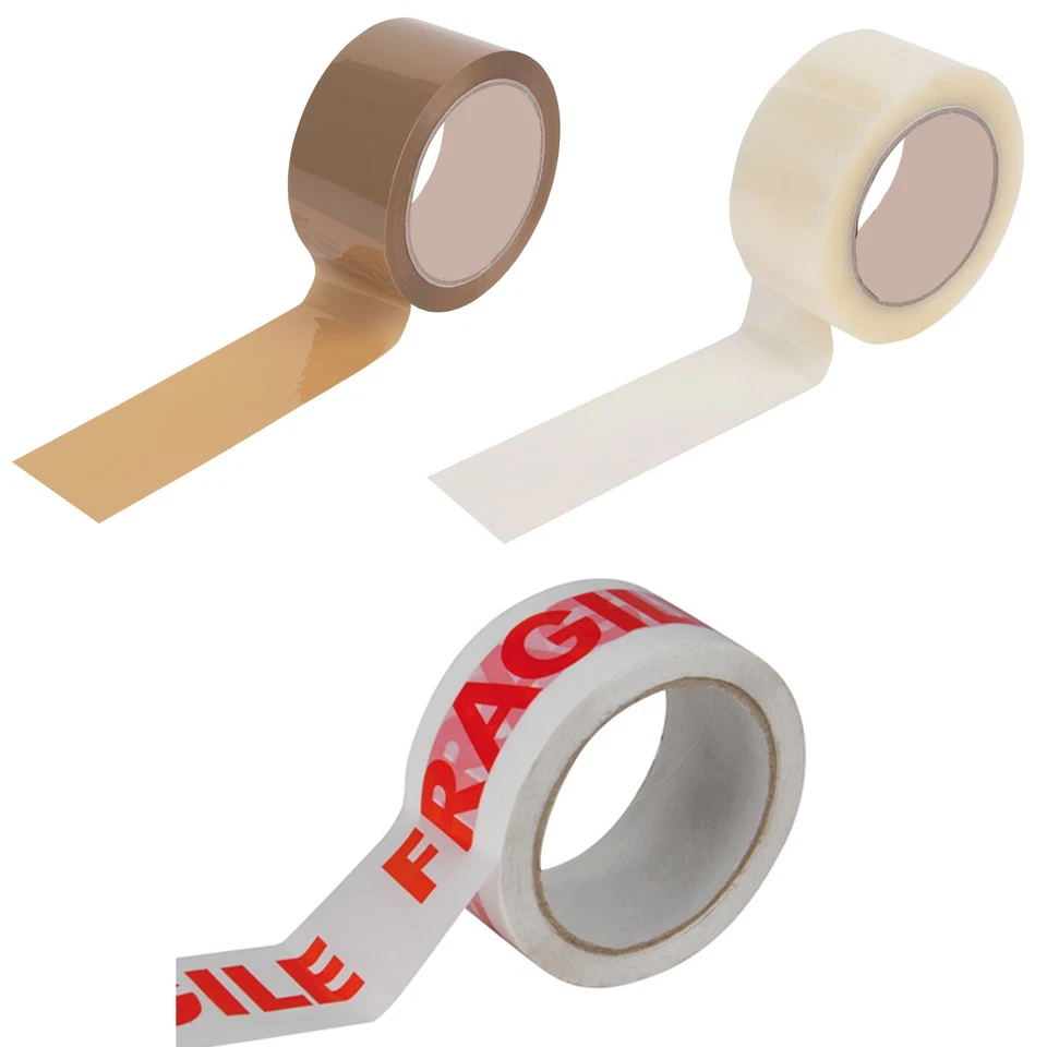 LONG LENGTH PACKING TAPE STRONG - BROWN / CLEAR / FRAGILE 50mm x 66M PARCEL TAPE