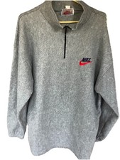 Vintage 90s Nike Made in USA 1/4 Zip Fleece Pullover Jacket Grey Red XL VTG