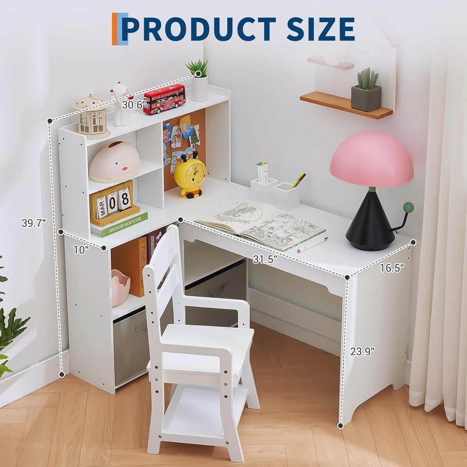 Escritorio de Estudio con Silla, Juego de Mesa de Estudio y Silla de Madera para Niños con Estantería Foto 3 de 4