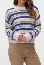 Vero Moda Striped Pointelle Knit Pullover Swe...