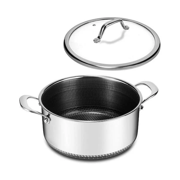 5QT Bakoniion Stockpot with Lid, Stainless Steel Stockpot with Honeycomb Texture