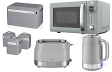Swan Retro Revive Grey Kettle 2 Slice Toaster Microwave Breadbin Canisters Set