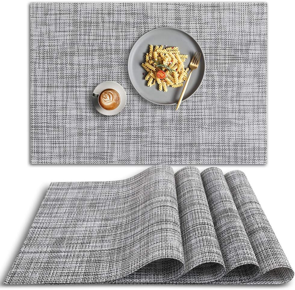 Homedge PVC Placemat, 4 PCS of Non-Slip Heat Resistant Place Mats, Washable Viny