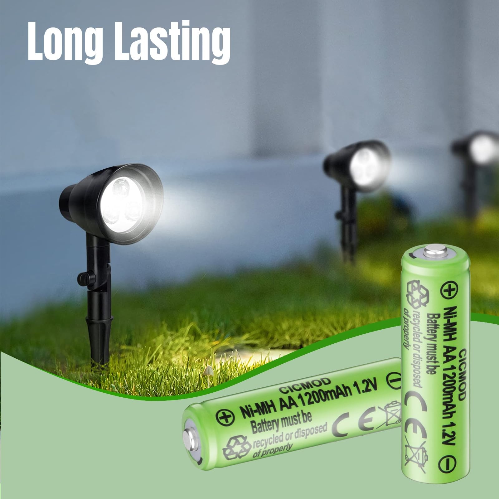 Rechargeable AA Batteries 1.2V Ni-MH 1200mAh Double A Battery for Outdoor Gar...