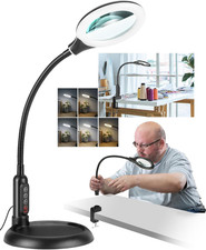 12X Magnifying Glass with Light and Stand, Real Glass, LED 5 Color Modes, Bright