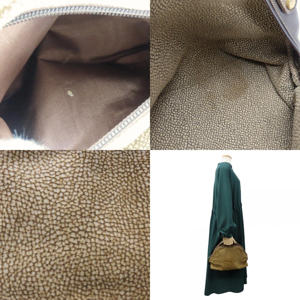 USED BORBONESE Handbag leather Brown Quail Pattern — image 15