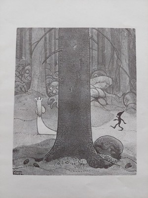 John BAUER Original mezzotype  Prinsessan Daga i skogen'',  1918 / Framed