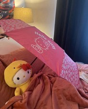 Hello Kitty Pink Heart Pattern Compact Folding Umbrella Auto Open Close 11.5 in