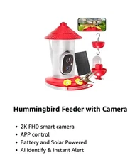 Hummingbird Feeder with Camera - Solar Powered 2K Smart Bird Feeder with AI Dete
