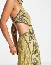 ASOS Embellished Midi Halter Dress UK 12 Olive