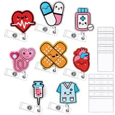 8 PCS Nurse Badge Reel Retractable Clip Cute Funny Badge Reels with Clear ID ...