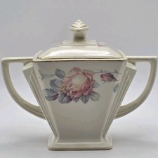Vintage Royal China / Sebring Rosemary Sugar Bowl w/ Lid – 22K Gold Trim  1930s