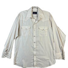 Panhandle Slim Vintage Ivory Pearl Snap Button Western Shirt Large 16 1/2 - 34
