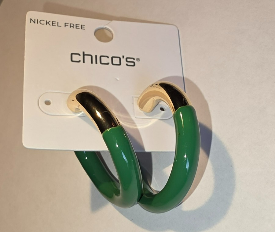 Chicos Green Gold Hoop No Droop Earrings