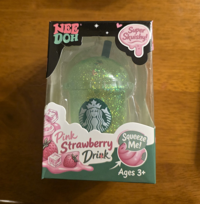 Green Starbucks Strawberry Pink Drink Sugar Filled Squishy Toy, New In box 