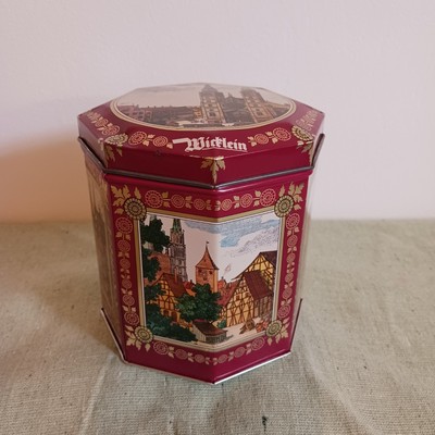 Blechdose 8-eckig Wicklein Lebkuchen Werbe-Blechdose Deckeldose Schmuckdose 90er