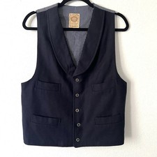 Vtg WAH True West Outfitters Men M Navy Blue Wool Vest Pockets Made in USA FLAW