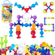 68 Piece Suction Cup Toys Bath Toys, Construction Set Silicone Building Block...