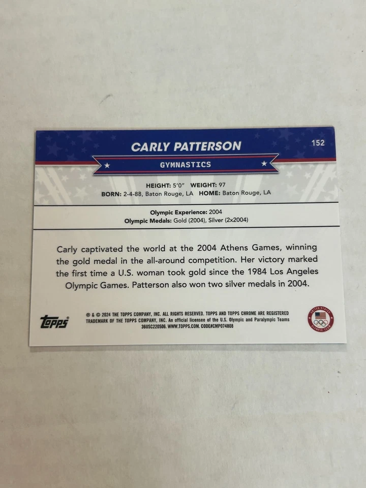 2024 TOPPS CHROME US OLYMPICS CARLY PATTERSON 10/25 ORANGE REFRACTOR SSP CS18.9 - Image 2 of 2