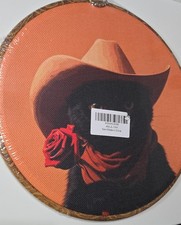 Black Cowboy Cat Rose Round Canvas Wall Art Decor Hanging Sign Western Boho New
