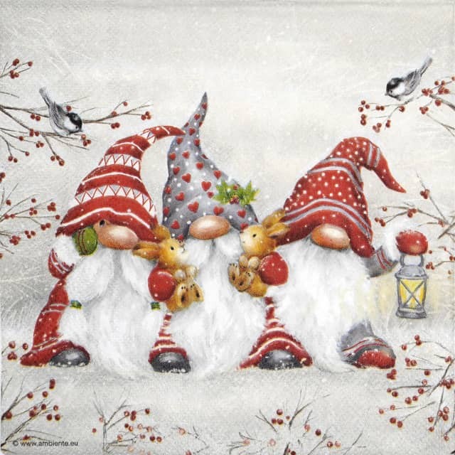 4x Three Dwarfs Cocktail Napkins 25x25cm Christmas Design for Winter Decoupage