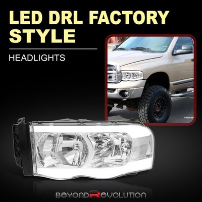 For 2002-2005 Ram 1500 LED DRL Head Lamp Light Upgrade Left+Right Chrome Housing