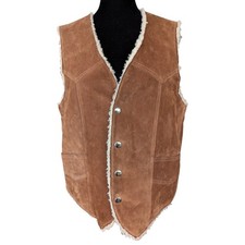Vintage Brown Suede Vest Unisex Western Sherpa Lined Sz M