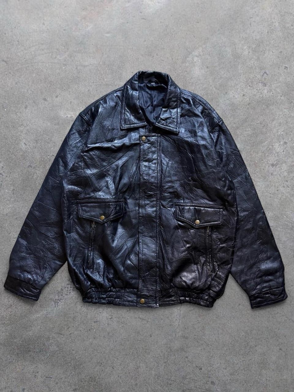 Vintage 90s Patchwork Leather Flight Aviator Bomb… - image 1