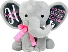 Personalized Baby Birth Announcement Elephant Keepsake Custom Stuffed Animal Gif