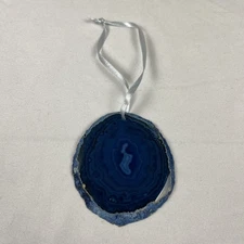 Blue Agate Slice Ornament Crystal Slice Gemstone Slice with Ribbon Hanger