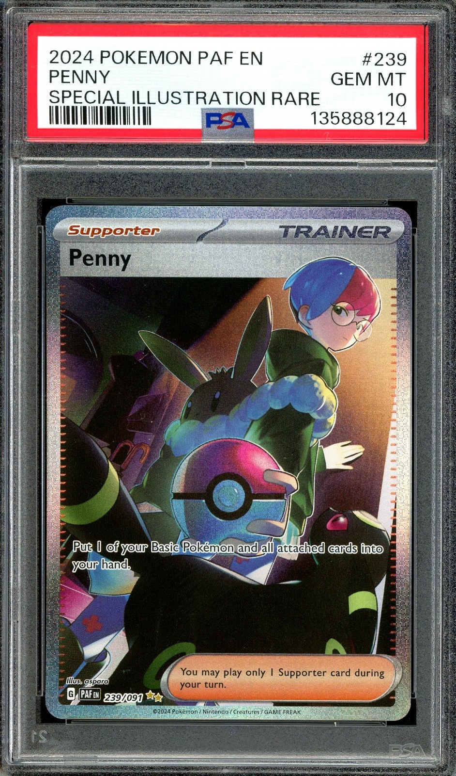 Pokemon TCG Paldean Fates #239 Penny Special Illustration Rare PSA 10 Umbreon