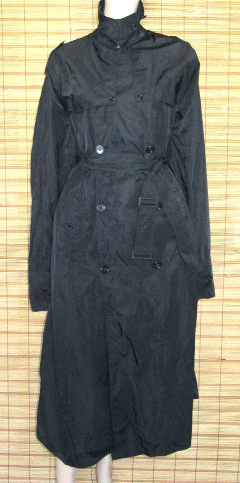 SCHWARZER REGENMANTEL - RAINCOAT - TRENCHCOAT - NYLON - VINTAGE - HELION - GR.56 - Bild 1 von 4