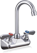 Commercial Hand Sink Faucet 4" Center Wall Mount, 3-1/2" Gooseneck  Solid Brass