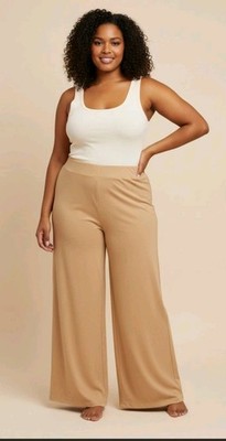 PrettyLittleThing Plus Size 24 Wide Leg Tan Pants NWT
