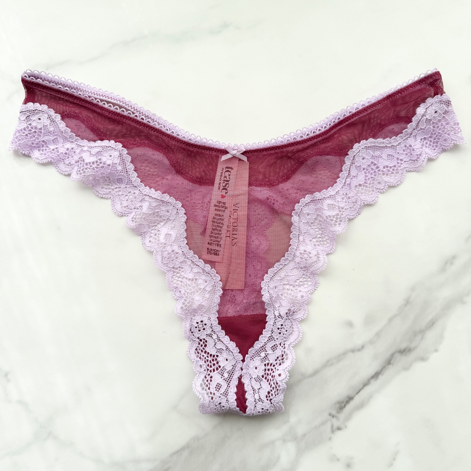 Victoria's Secret Tease Mesh Lace-Trim High-Leg Thong Panty Campari Red
