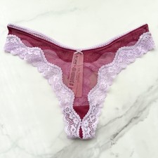 Victoria's Secret Tease Mesh Lace-Trim High-Leg Thong Panty Campari Red