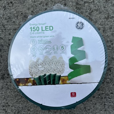 GE C6 Energy Smart 150 Count 49.6 ft Warm White LED Christmas String Lights New