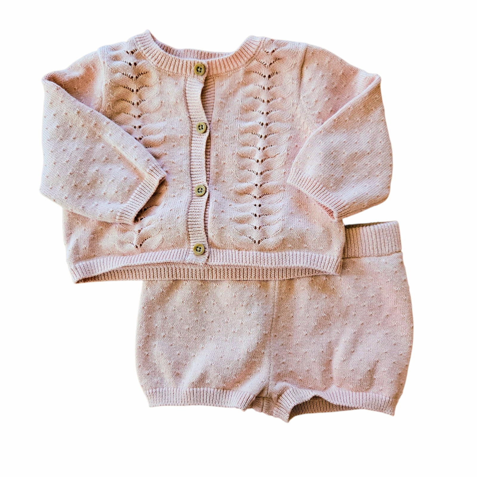 Cloud Island 0-3 Months Girls Light Pink Cardigan Sweater shorts Set Outfit-image