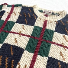 Vintage Penn's Landing Men M Heavy Knit Sweater Geometric Patchwork Trippy Cosby