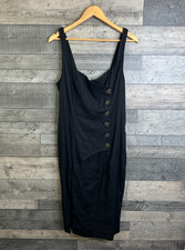 By Anthropologie Midi Dress Size Large Black Linen Wrap Party Event Classic