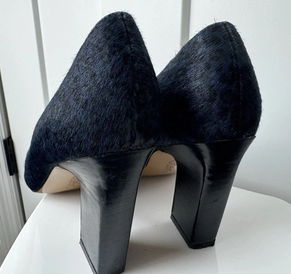 Zapatos de tacón Franco Sarto de cuero azul oscuro con estampado de leopardo de piel real para mujer” Foto 4 de 4