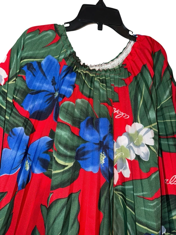 Acordeón Plisado Vintage Años 70 Royal Creations Maxi Kaftan Mrs Roper Hawaii OS Foto 3 de 4