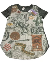 NWT Panhandle Top Women Small Horse Cactus Native Frontier Rodeo Western #E7-1