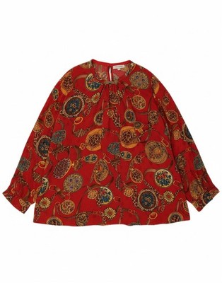 VINTAGE Damen Bluse Top abstraktes Muster UK 18 XL rot DM12