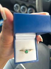 9ct Yellow Gold Round Green Emerald Solitaire Ring Size P Prong Set 2mm