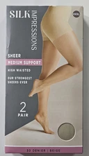 SILK IMPRESSIONS 2-pk PANTYHOSE beige MEDIUM SUPPORT SHEER 30 denier (3XL)